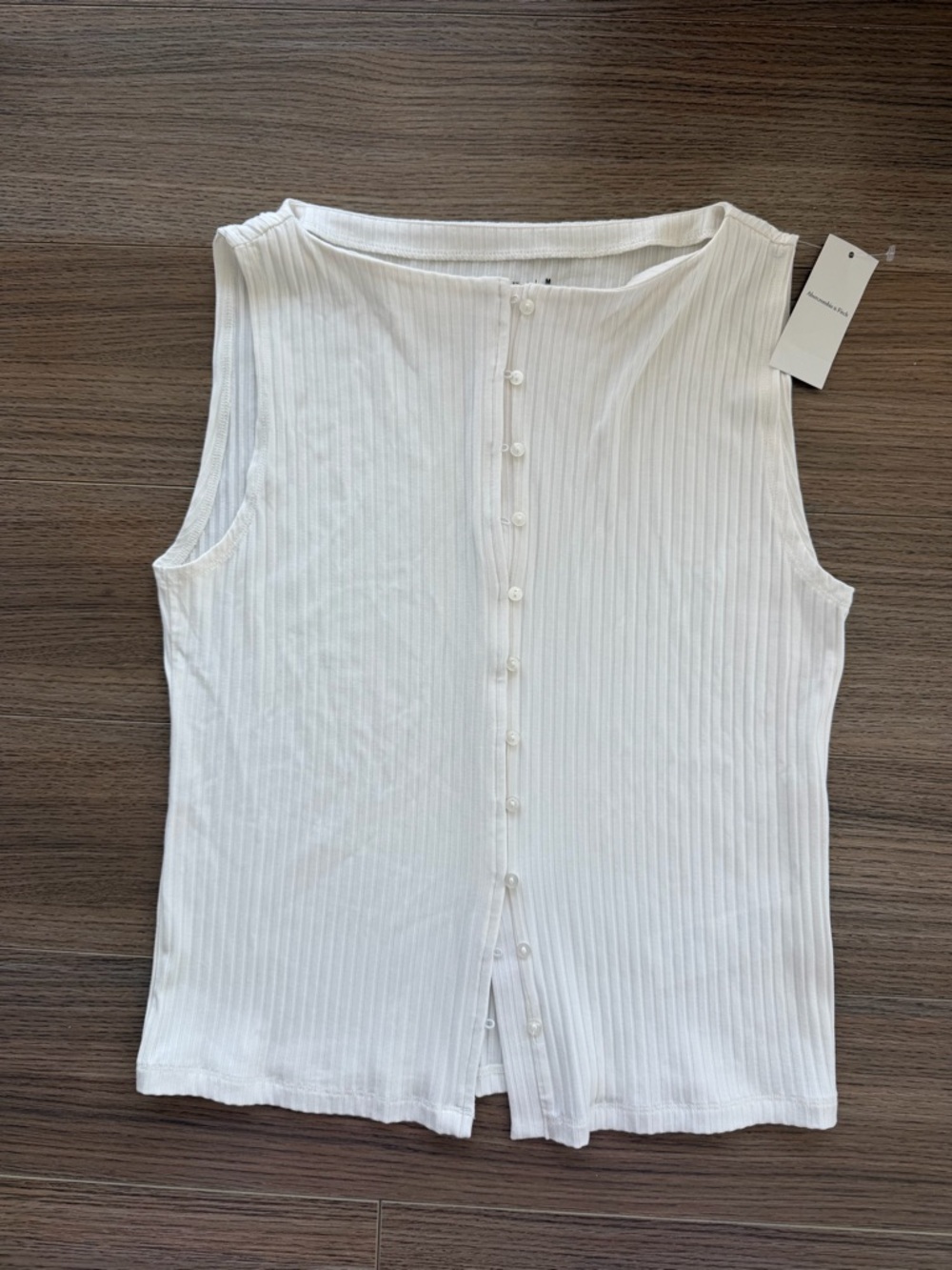 Abercrombie & Fitch Sleeveless Ribbed Button-Front Top - White